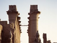 Egypte 1996  Statues of Ramesses II at the entrance through the first Pylon of Luxor Temple