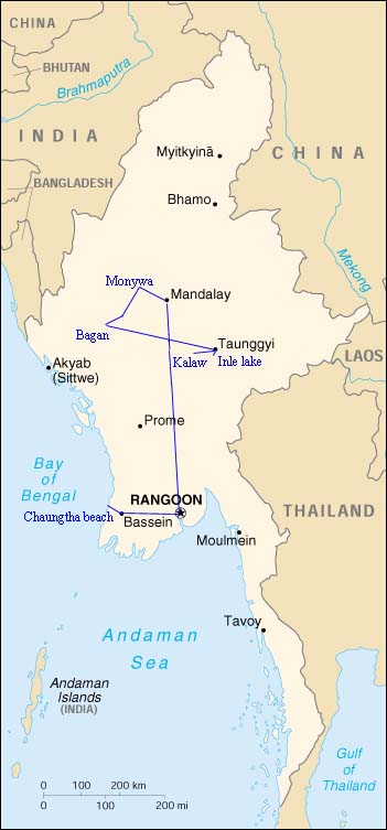 Myanmar, route